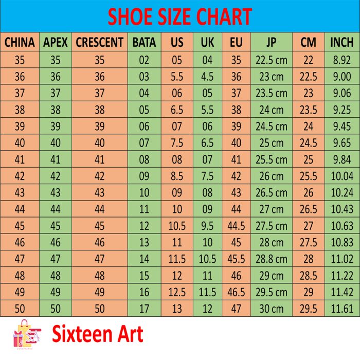 SHOE SIZE CHART