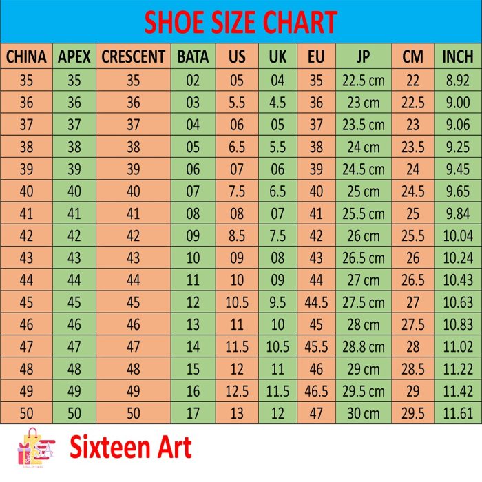 Shoe Chart