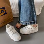 Beige & White Chunky Platform Sneakers