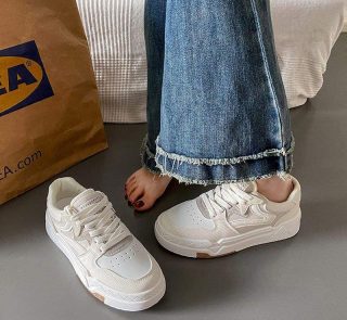 Beige & White Chunky Platform Sneakers