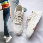 Beige & White Chunky Platform Sneakers